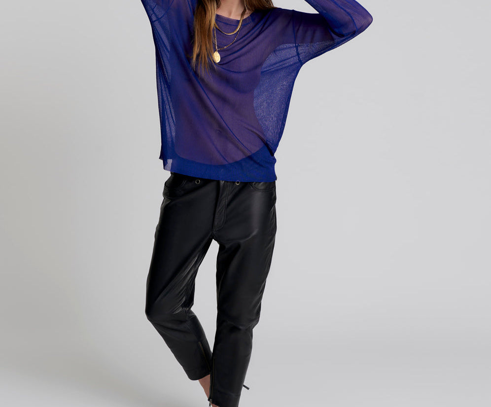 Amity Sheer Rib Longsleeve Sweater - Cobalt