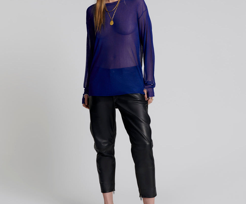 Amity Sheer Rib Longsleeve Sweater - Cobalt