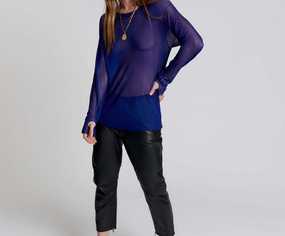 Amity Sheer Rib Longsleeve Sweater - Cobalt