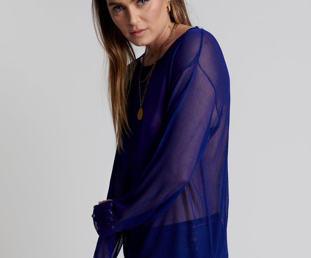Amity Sheer Rib Longsleeve Sweater - Cobalt
