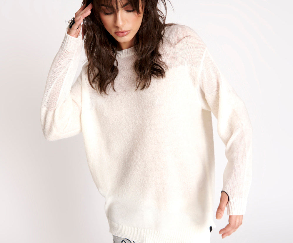 SHATTERED CREW KNIT SWEATER WHITE
