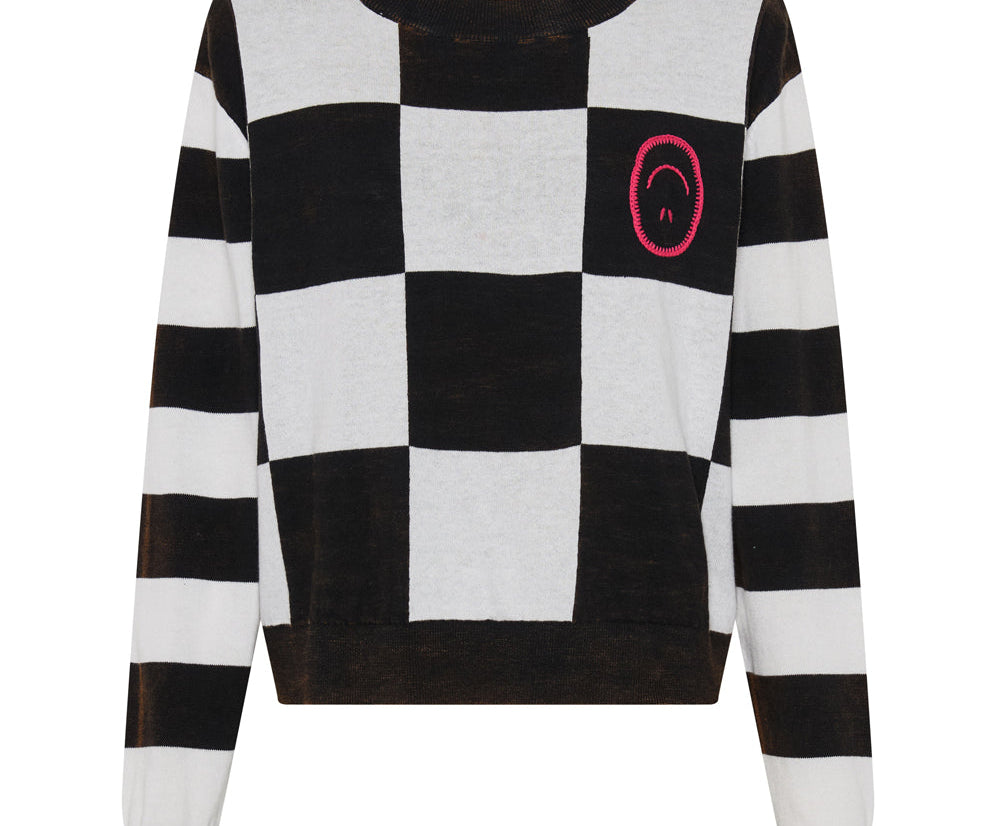 Scoreboard Smiley Knit Sweater - Black White