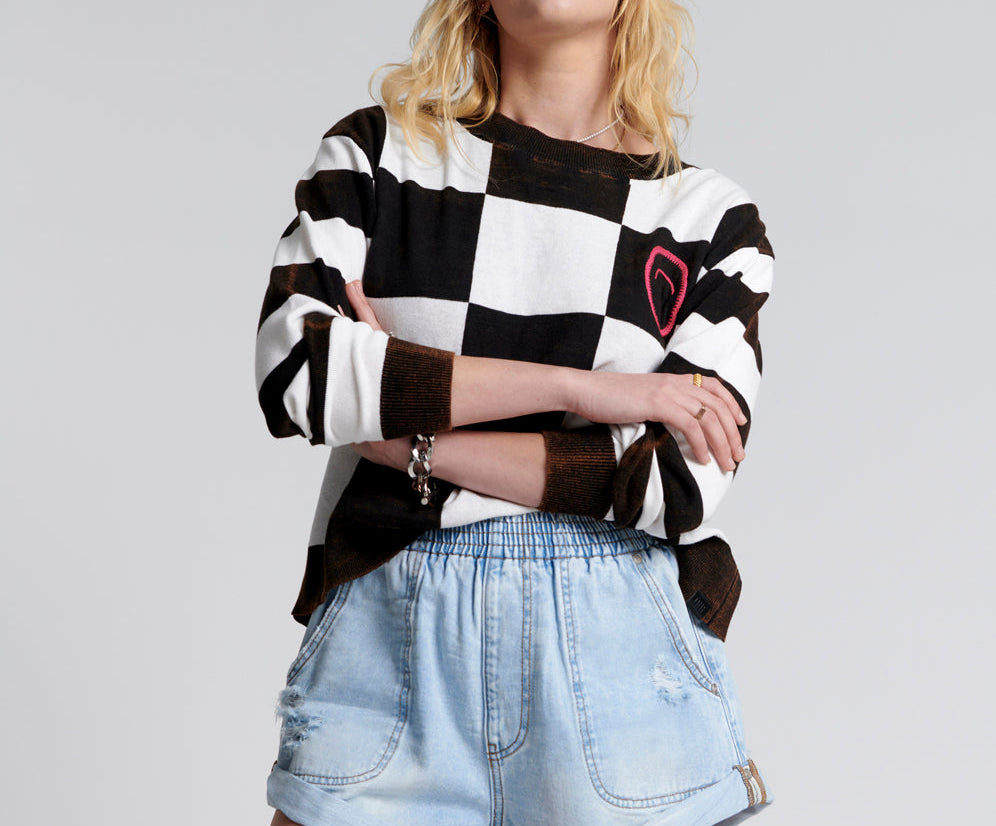 Scoreboard Smiley Knit Sweater - Black White