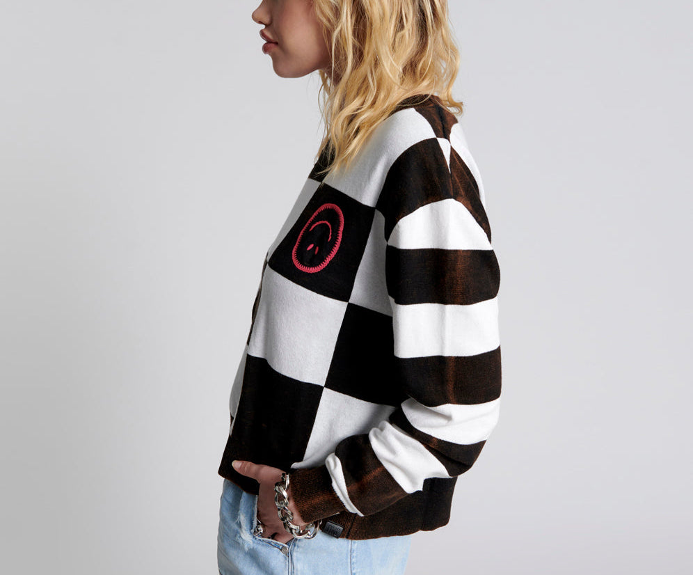 Scoreboard Smiley Knit Sweater - Black White