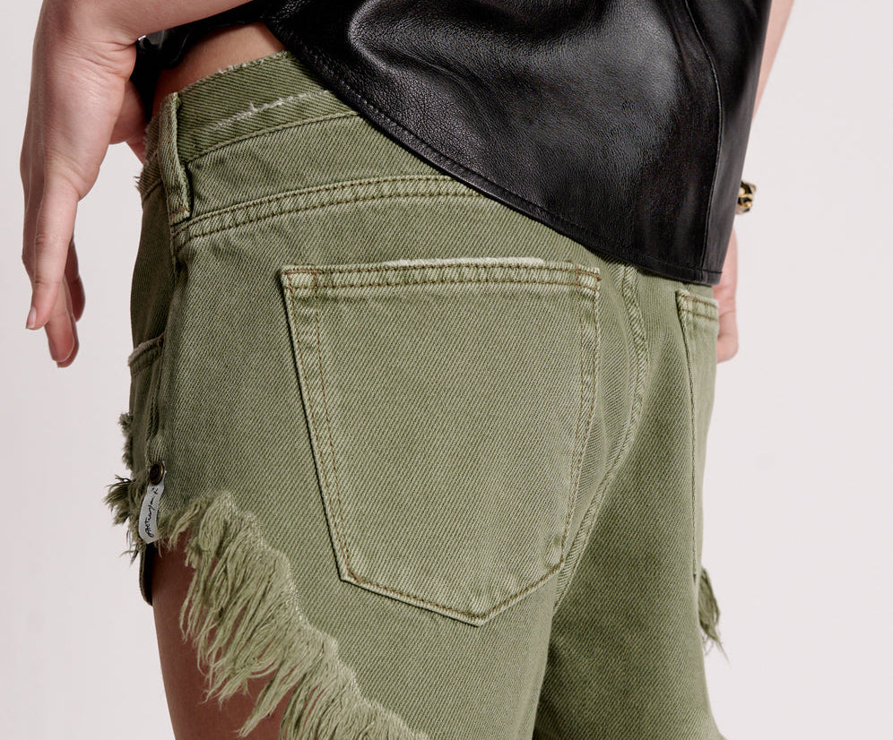 MILITARY KHAKI ROLLERS DENIM SHORTS