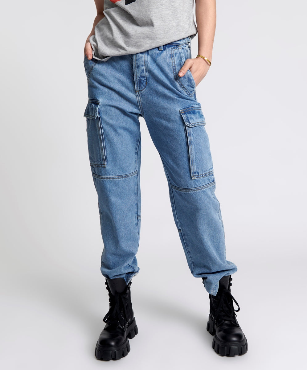 【Paragraph】25SS★ No.38 DEEP BLUE CARGO DEMIM PANTS Cargo Jeans for Women Trendy High Waisted Wide Leg Denim