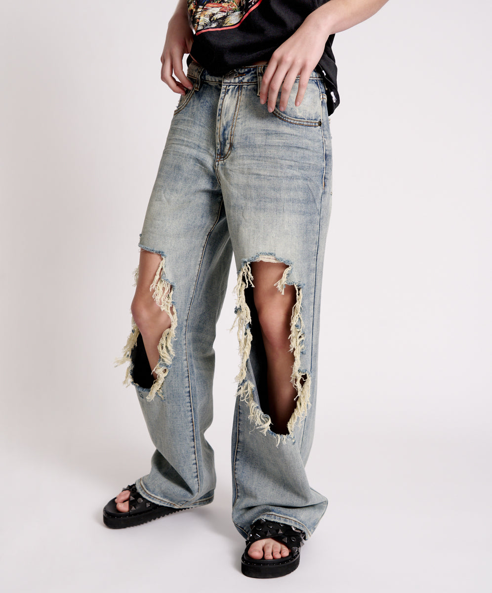 Jackson Mid Waist Wide Leg Denim Jeans - Old Blue | One