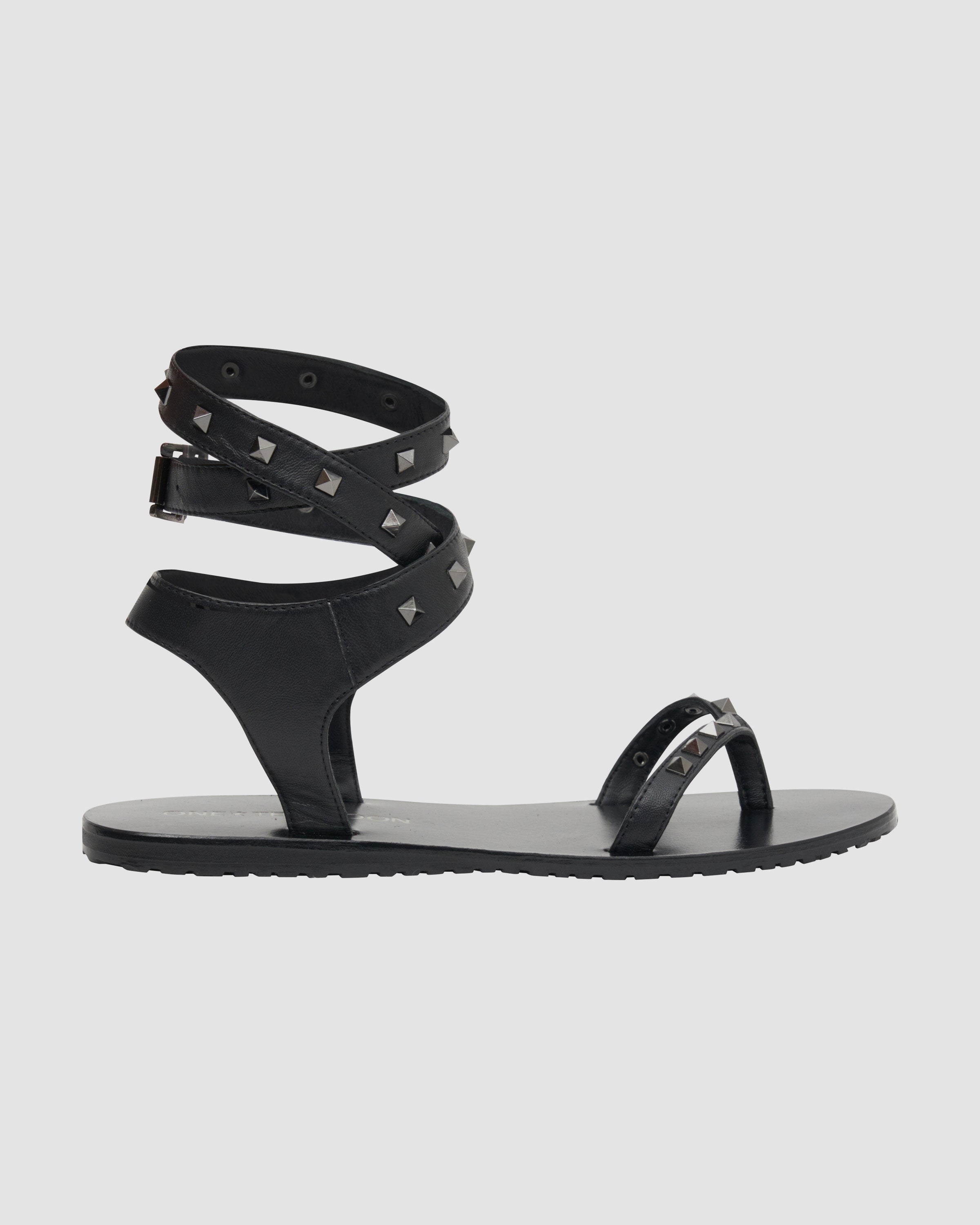 Studded Liza Wrap Around Sandals - Black | One Teaspoon USA