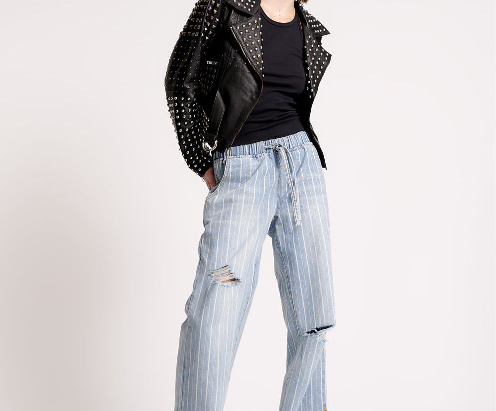 LE STRIPE ROADHOUSE WIDE LEG DRAWSTRING JEANS