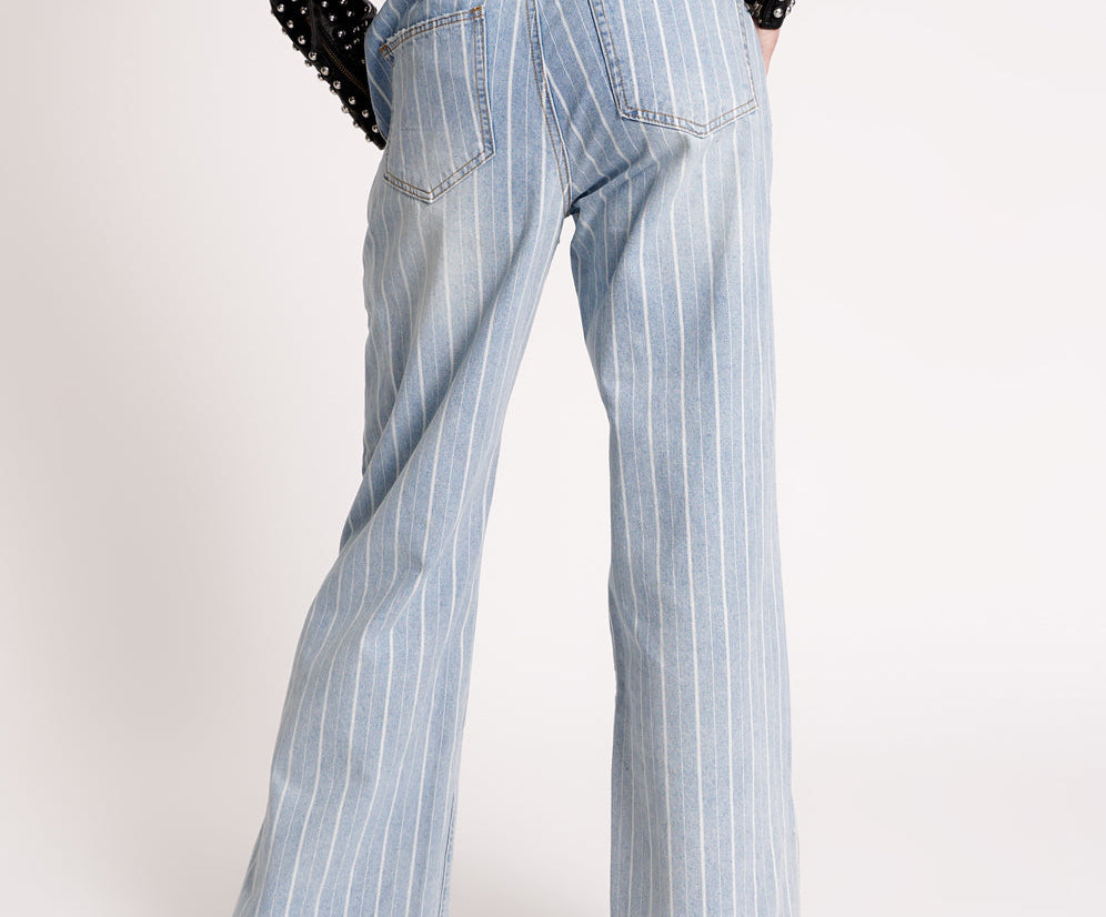 LE STRIPE ROADHOUSE WIDE LEG DRAWSTRING JEANS