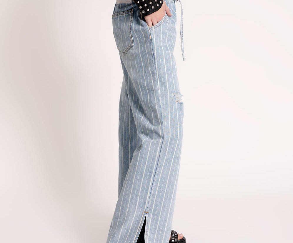 LE STRIPE ROADHOUSE WIDE LEG DRAWSTRING JEANS