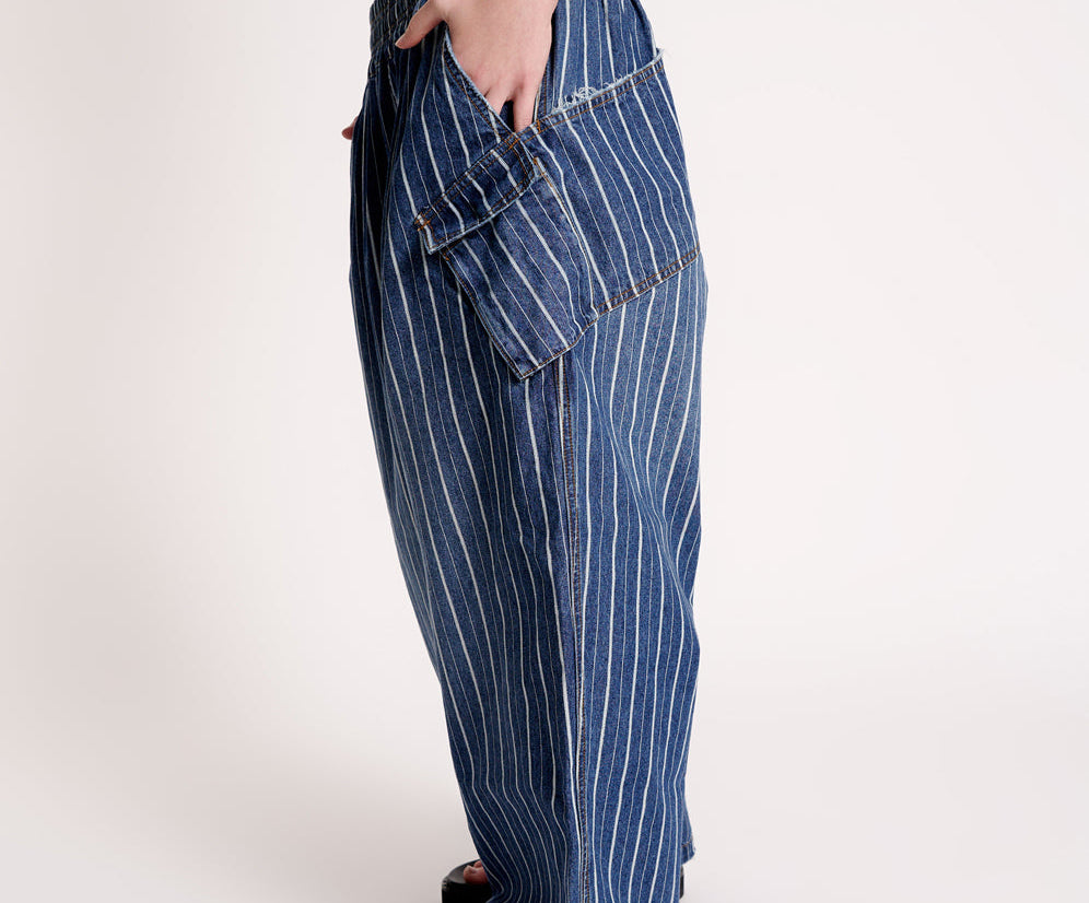 SEEALL: EASY つき PANTS NAVY STRIPE