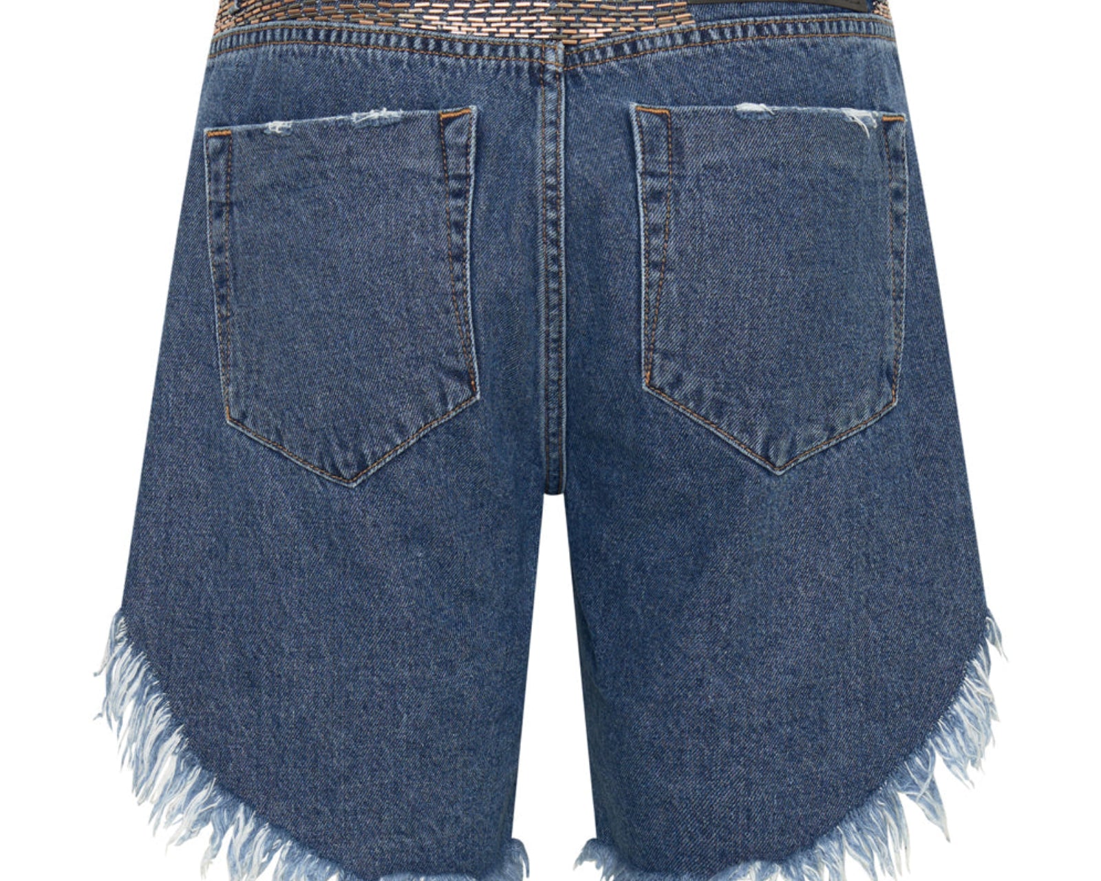 Frankies Low Waist Long Length Denim Shorts - Embellished Blue