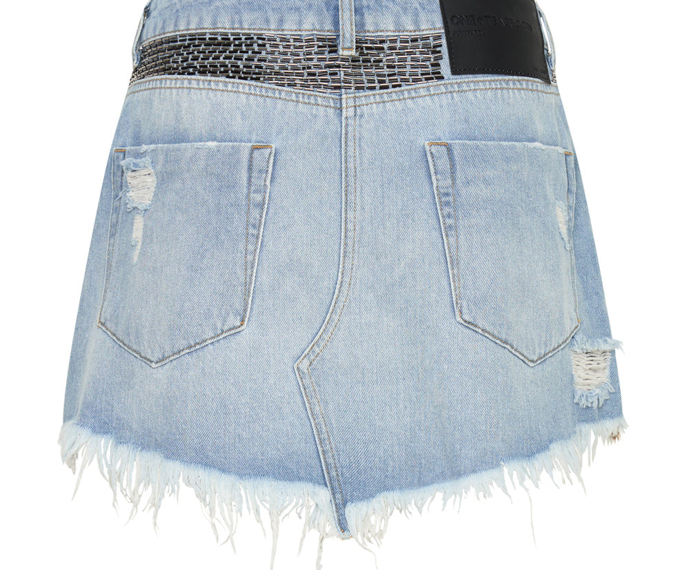 RAILED SEQUIN JUNKYARD LOW WAIST DENIM SKIRT