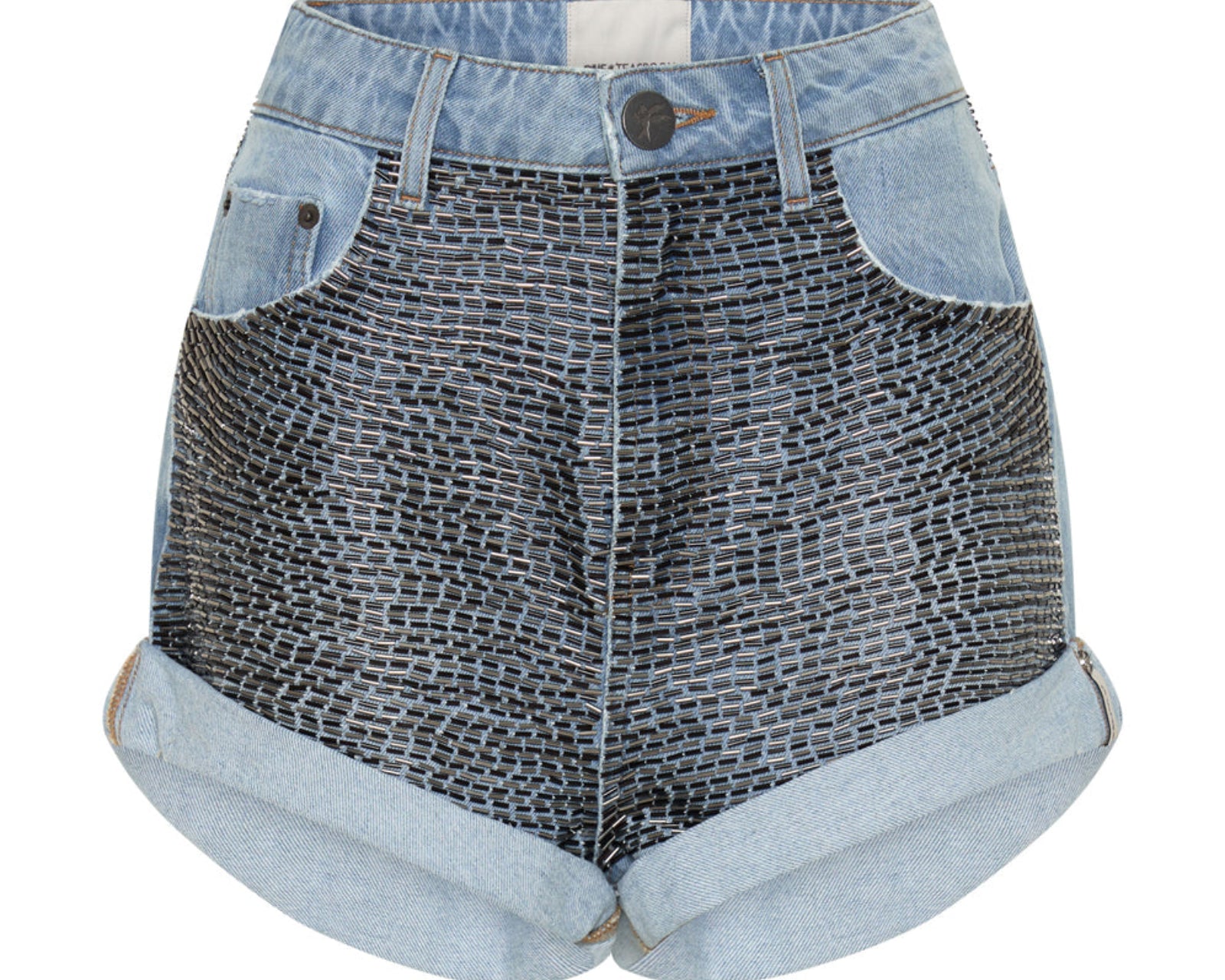 Bandits High Waist Sequin Denim Shorts - Mid Blue