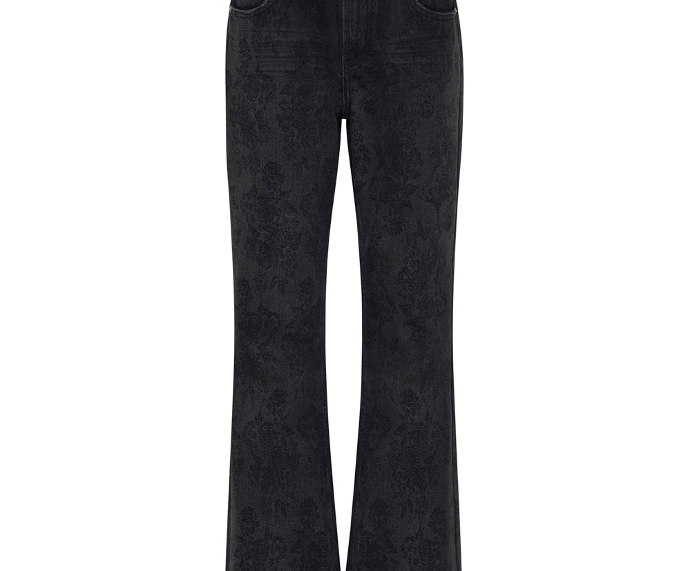 Charlie High Waist Slim Flared Denim Jeans - Black Lace