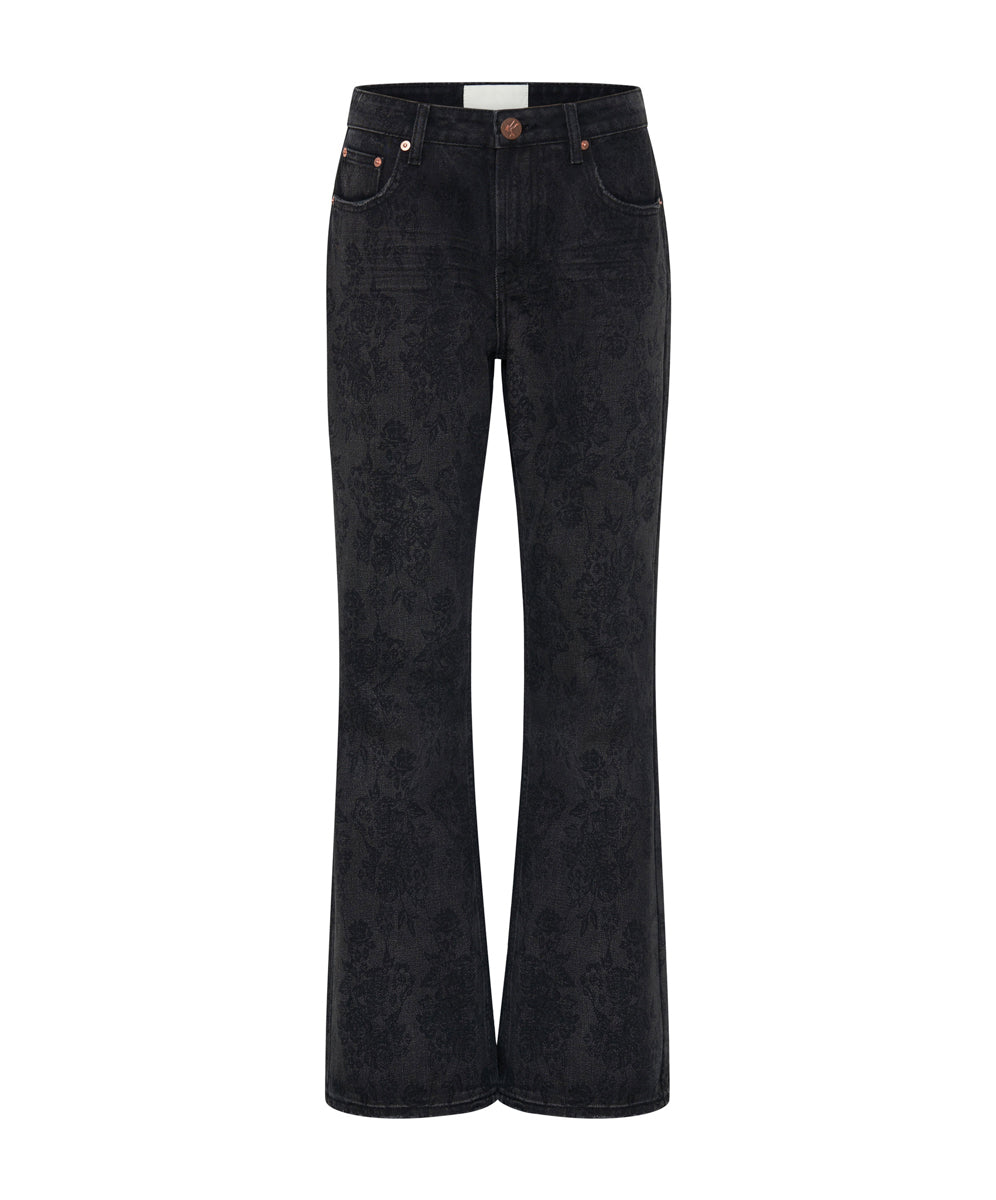 Women's Flare & Bootcut Jeans Charlie High Waist Slim Flared Denim Jeans - Black Lace