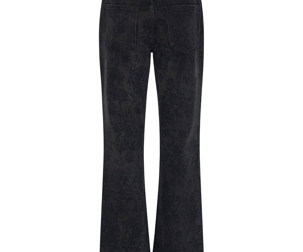 Charlie High Waist Slim Flared Denim Jeans - Black Lace