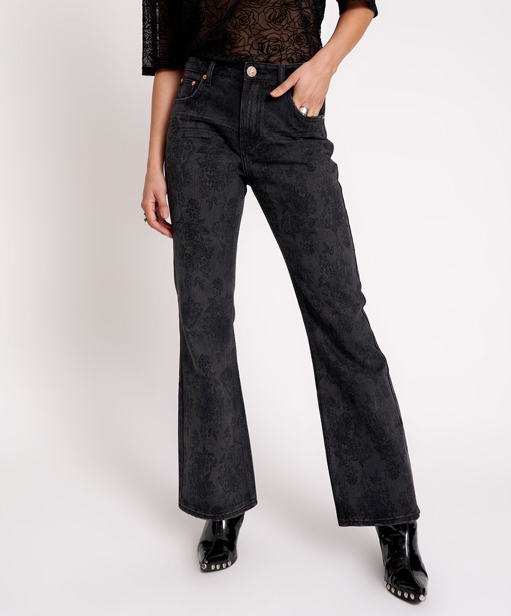 Women's Flare & Bootcut Jeans Charlie High Waist Slim Flared Denim Jeans - Black Lace