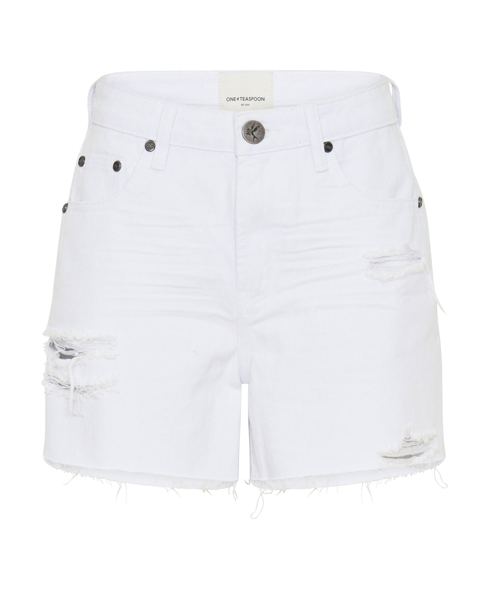 White Denim Legends High Waist Mom Fit Denim Shorts - Fresh White