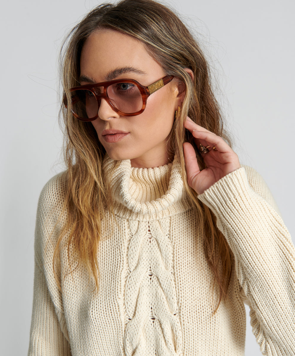 Black Friday Women's Hoodies Sale - Up to 70% off Poison Cable Knit Sweater Cream - Creme