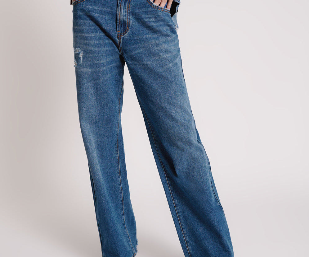 BAY BLUE JACKSON MID WAIST WIDE LEG JEANS