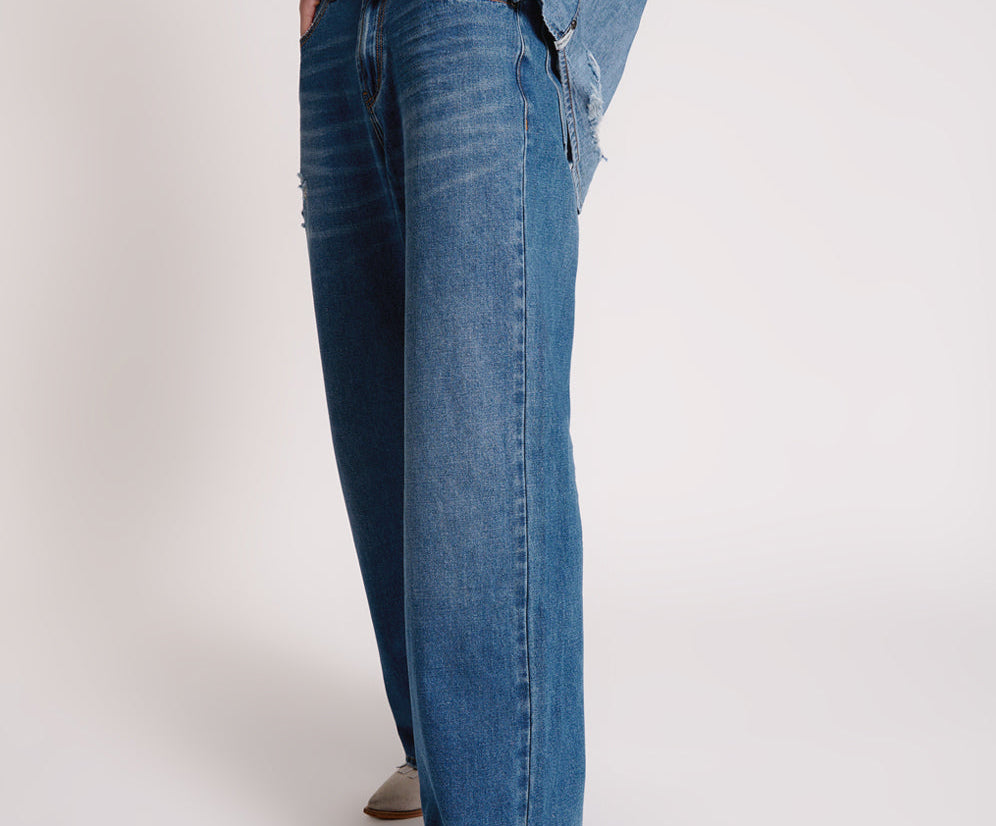 BAY BLUE JACKSON MID WAIST WIDE LEG JEANS