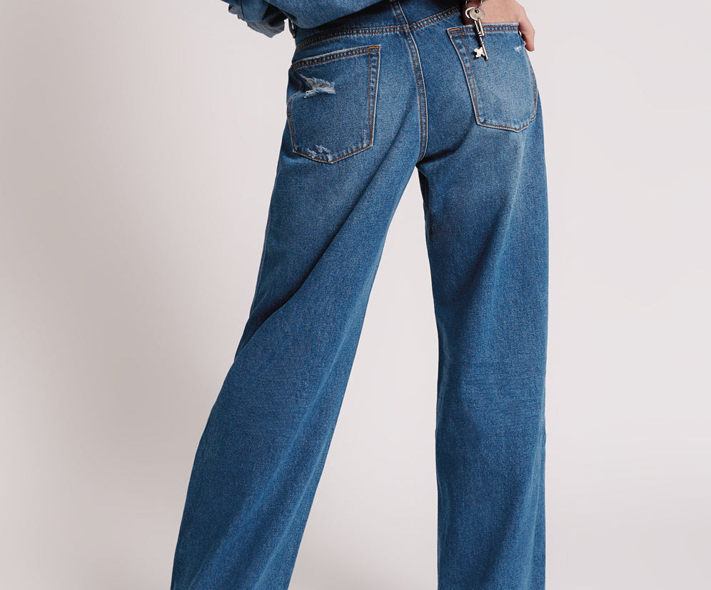 BAY BLUE JACKSON MID WAIST WIDE LEG JEANS