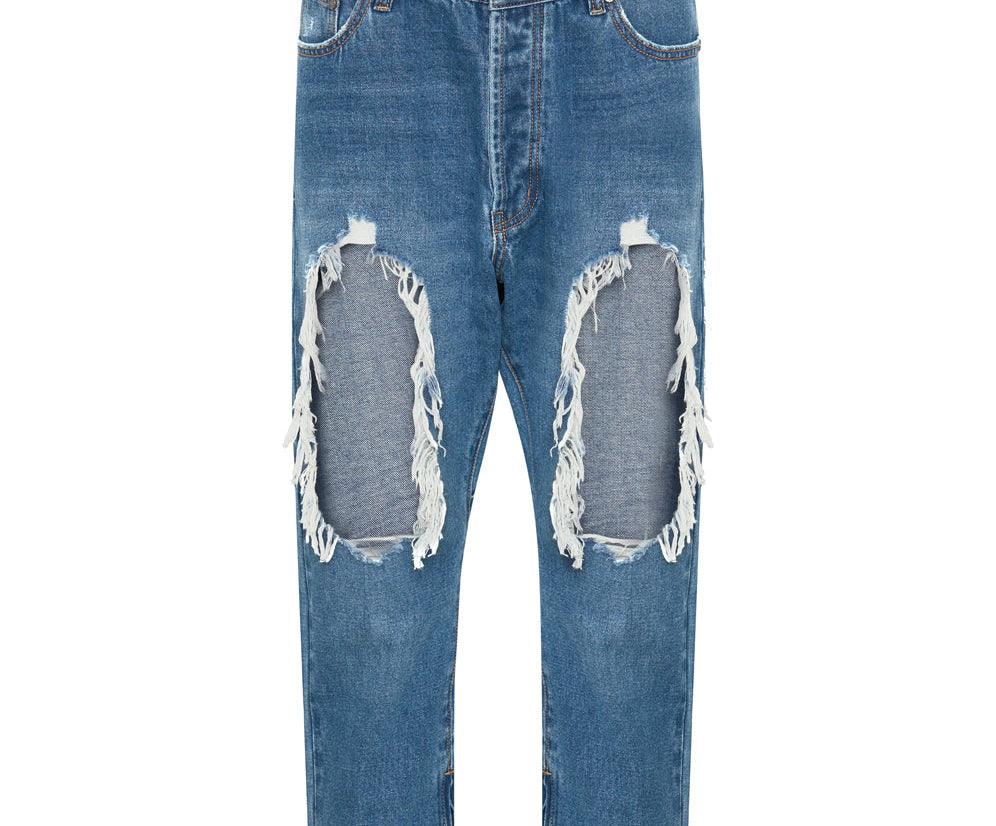 Kingpins Low Waist Cropped Boyfriend Denim Jeans - Bay Blue