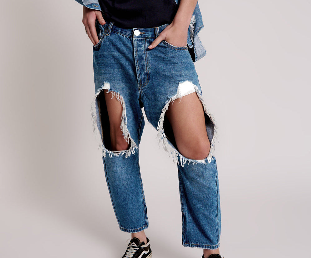 Kingpins Low Waist Cropped Boyfriend Denim Jeans - Bay Blue