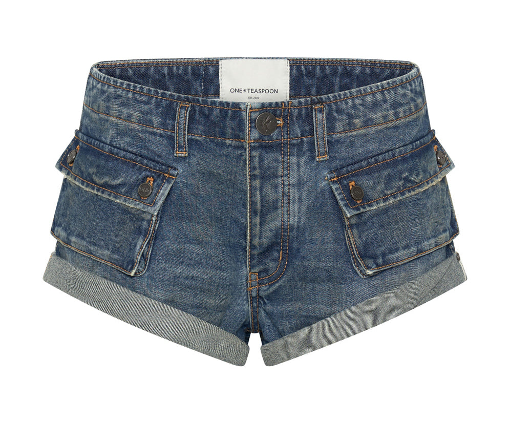 Cadet Bandits Low Waist Denim Shorts - Used Blue