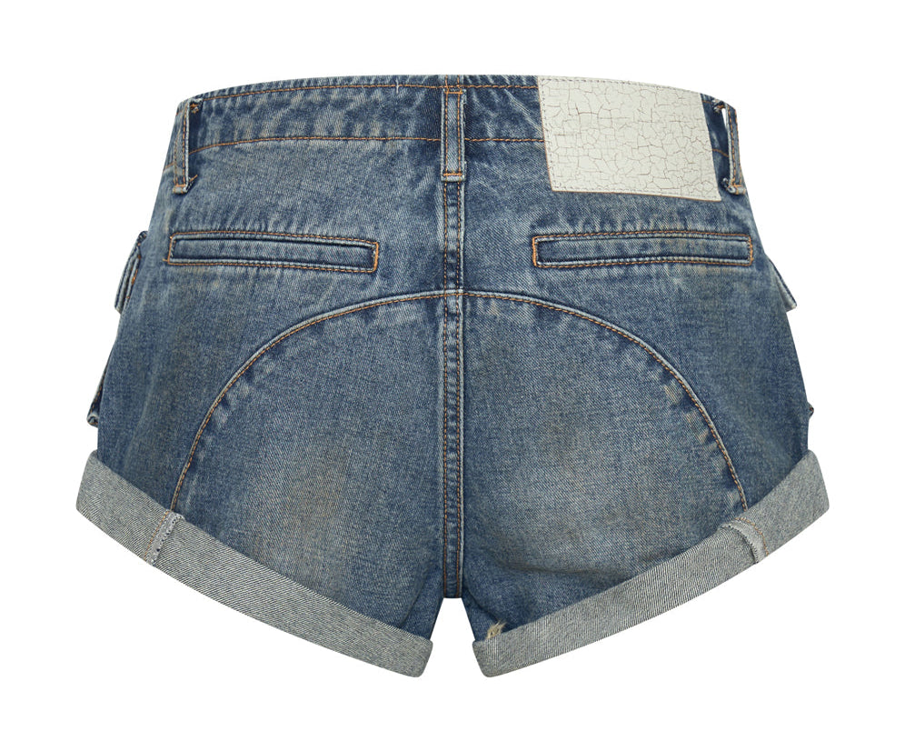 Cadet Bandits Low Waist Denim Shorts - Used Blue