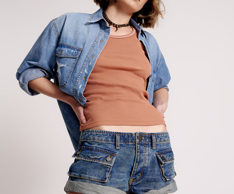 Cadet Bandits Low Waist Denim Shorts - Used Blue