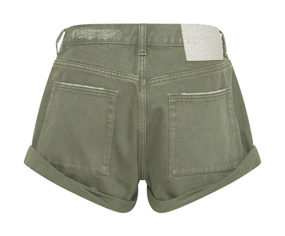 MILITARY KHAKI SMITHS TAILORED LOW WAIST DENIM SHORTS