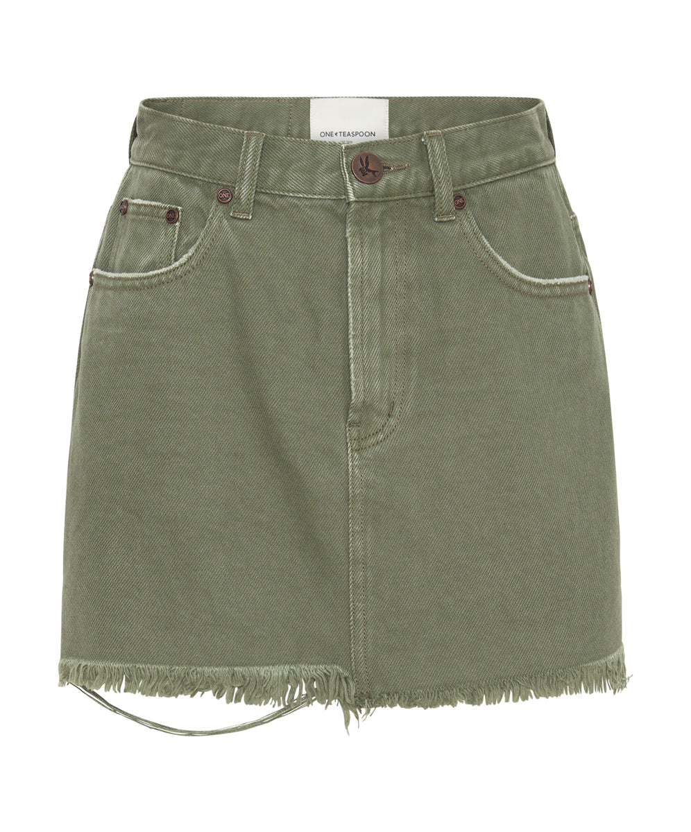Khaki superstretch denim mini skirt outlet