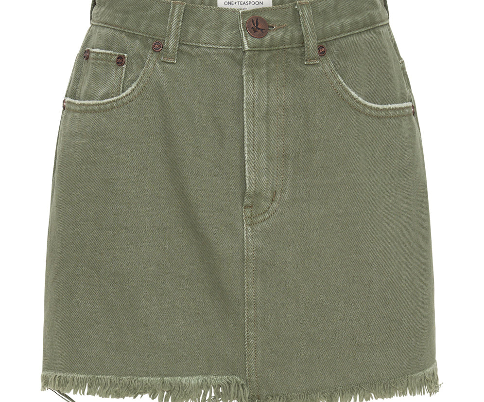 2020 High Waist Mini Denim Skirt - Military Khaki