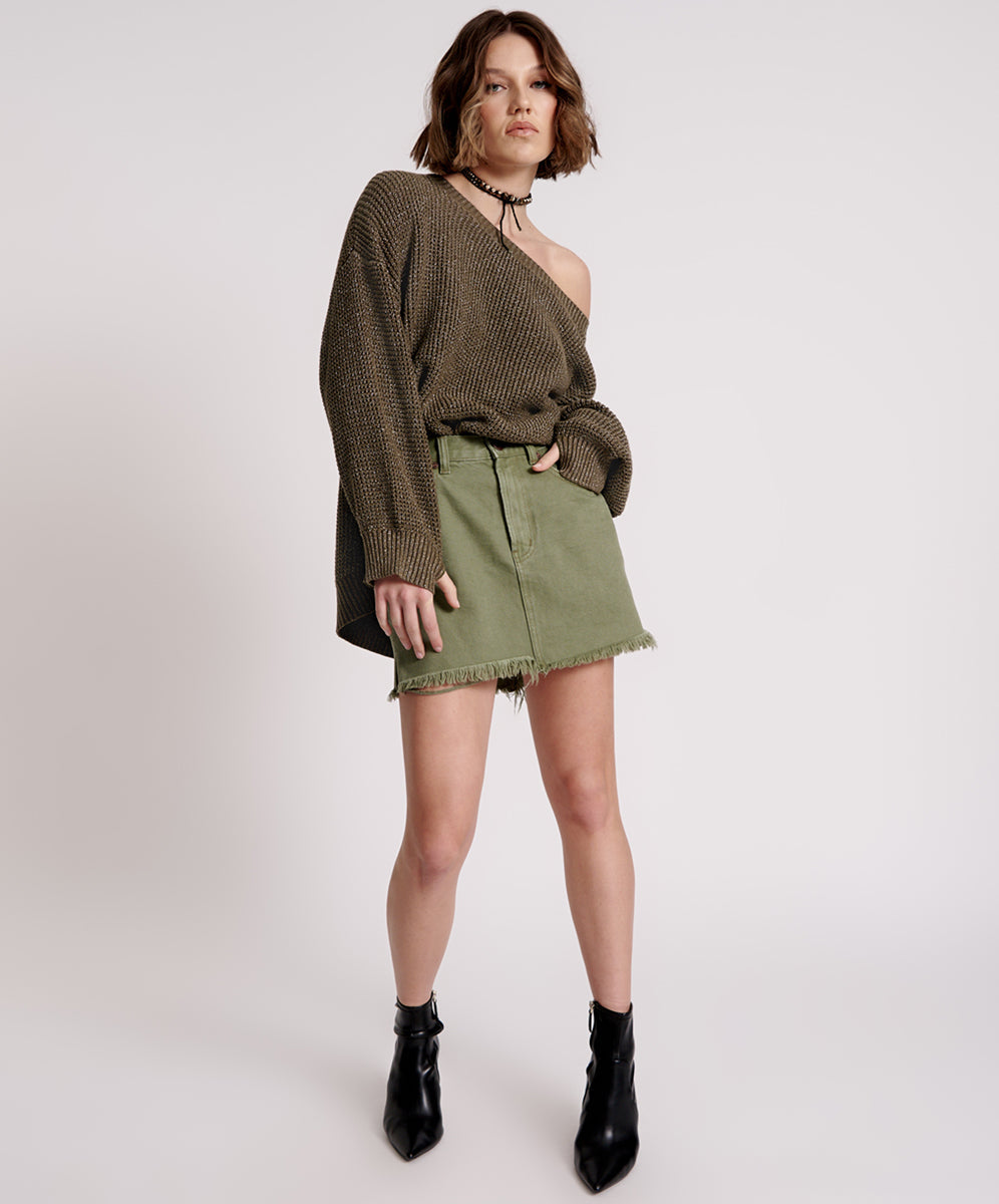Outlet Sale Women's Denim Skirts 2020 High Waist Mini Denim Skirt - Military Khaki