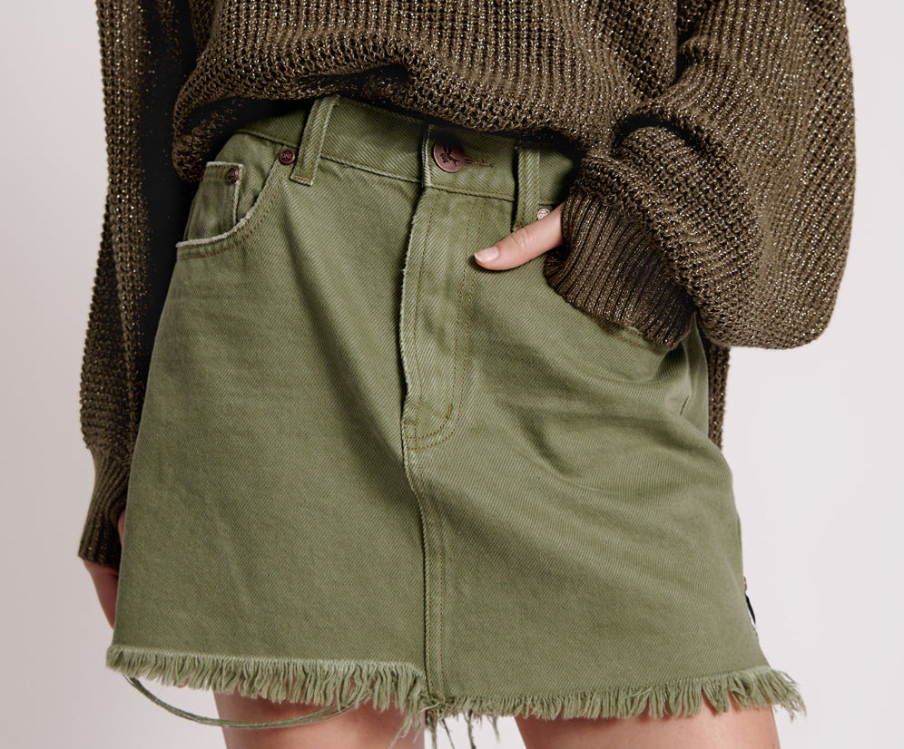 2020 High Waist Mini Denim Skirt - Military Khaki