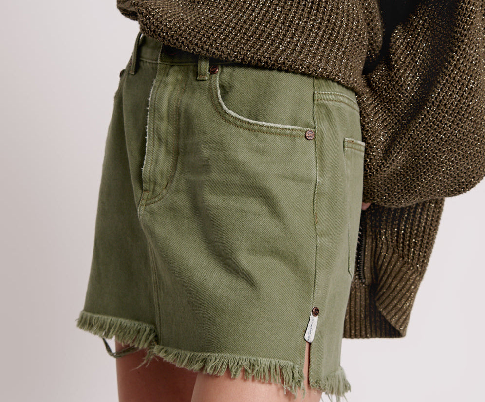 2020 High Waist Mini Denim Skirt - Military Khaki