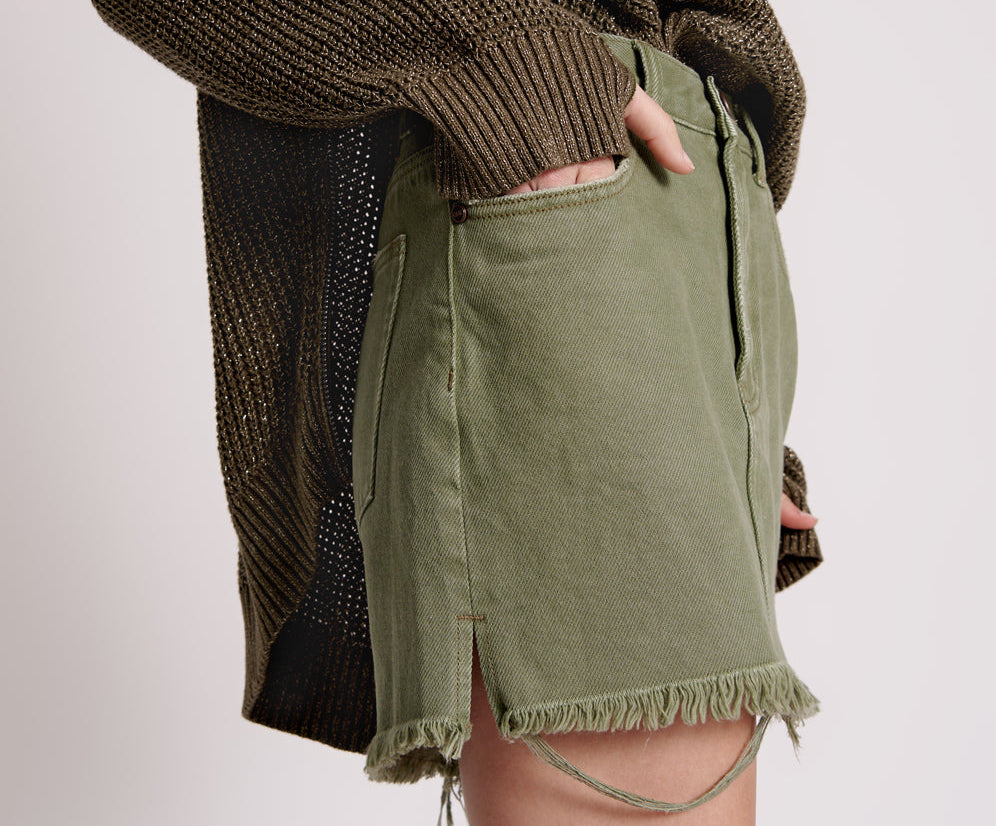 2020 High Waist Mini Denim Skirt - Military Khaki