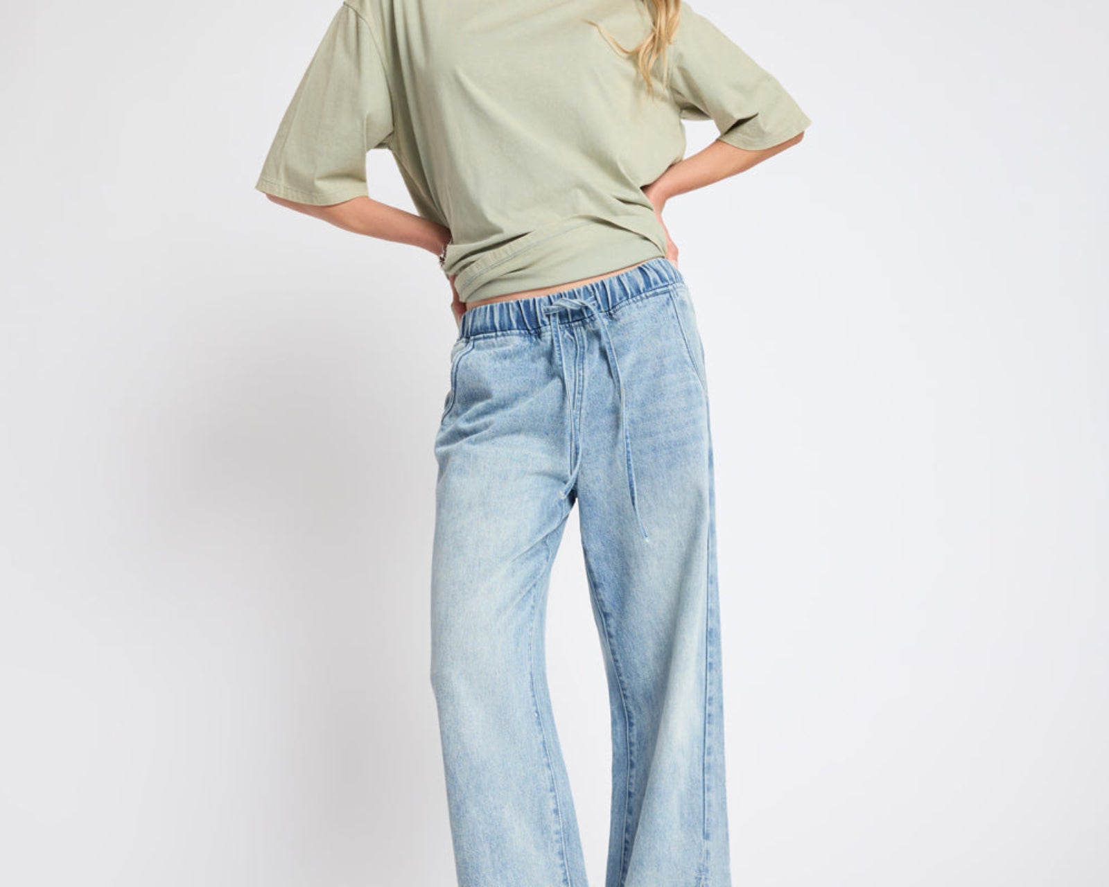 Roadhouse Wide Leg Drawstring Denim Jeans - Salty Dog