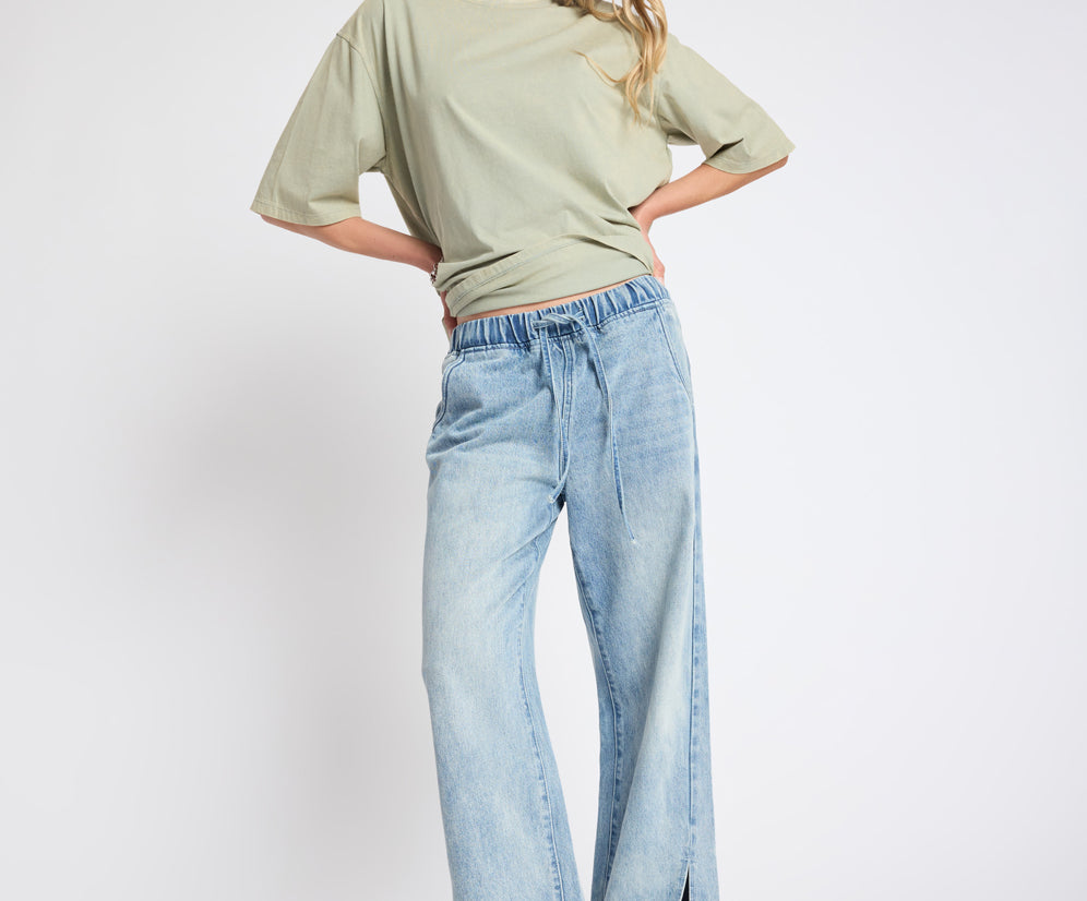 Roadhouse Wide Leg Drawstring Denim Jeans - Salty Dog