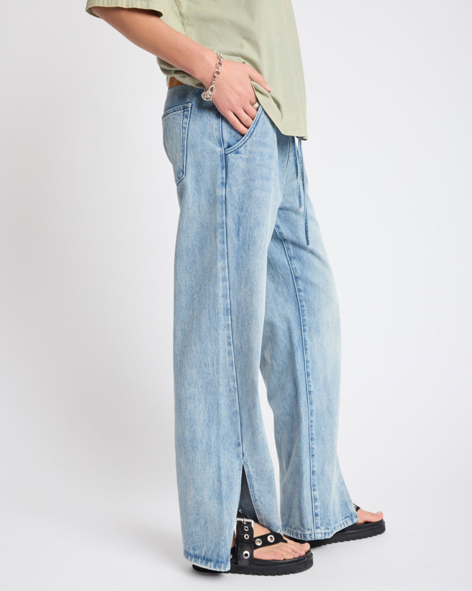 Roadhouse Wide Leg Drawstring Denim Jeans - Salty Dog | One