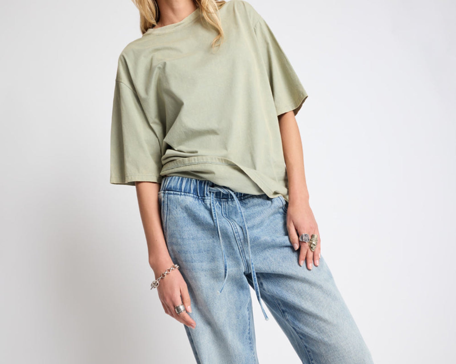 Roadhouse Wide Leg Drawstring Denim Jeans - Salty Dog