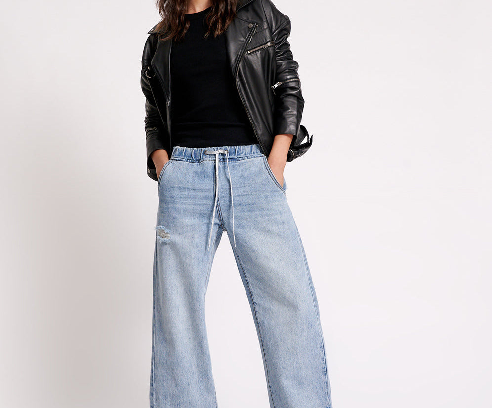 Roadhouse Wide Leg Drawstring Denim Jeans - Salty Dog