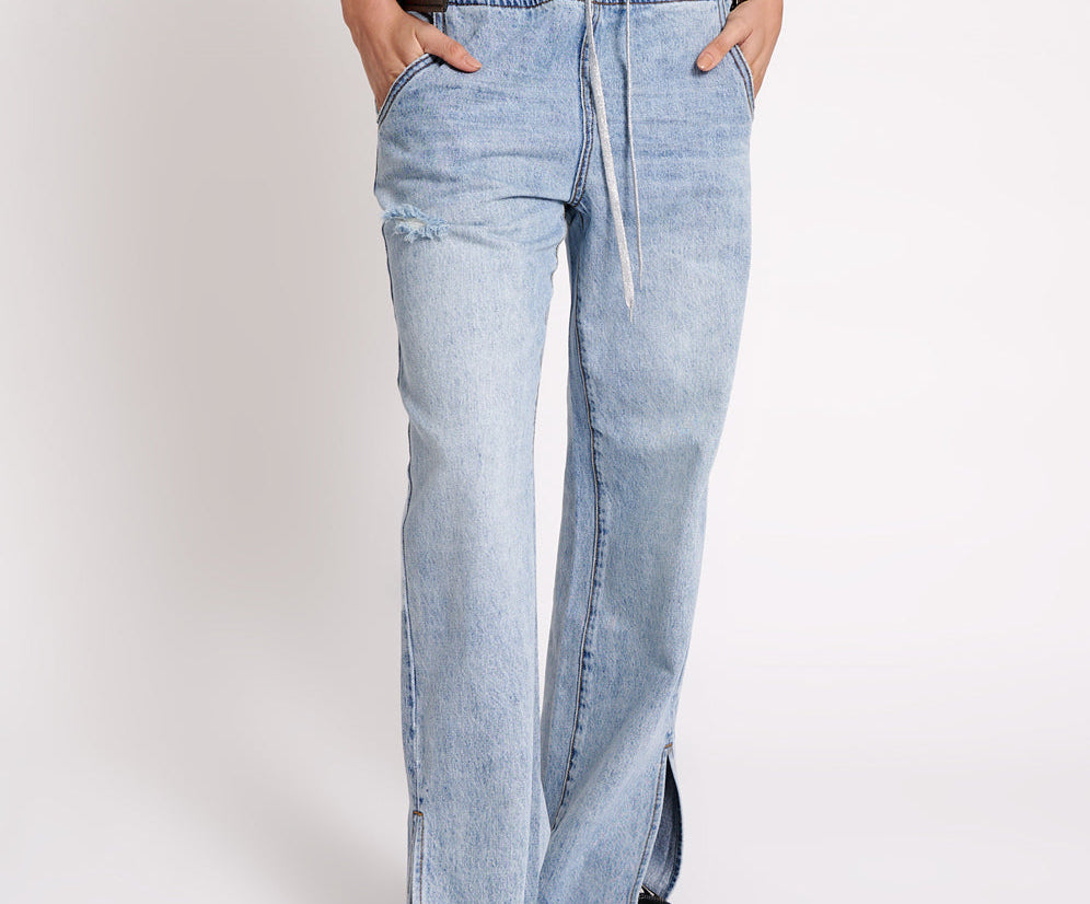 Roadhouse Wide Leg Drawstring Denim Jeans - Salty Dog