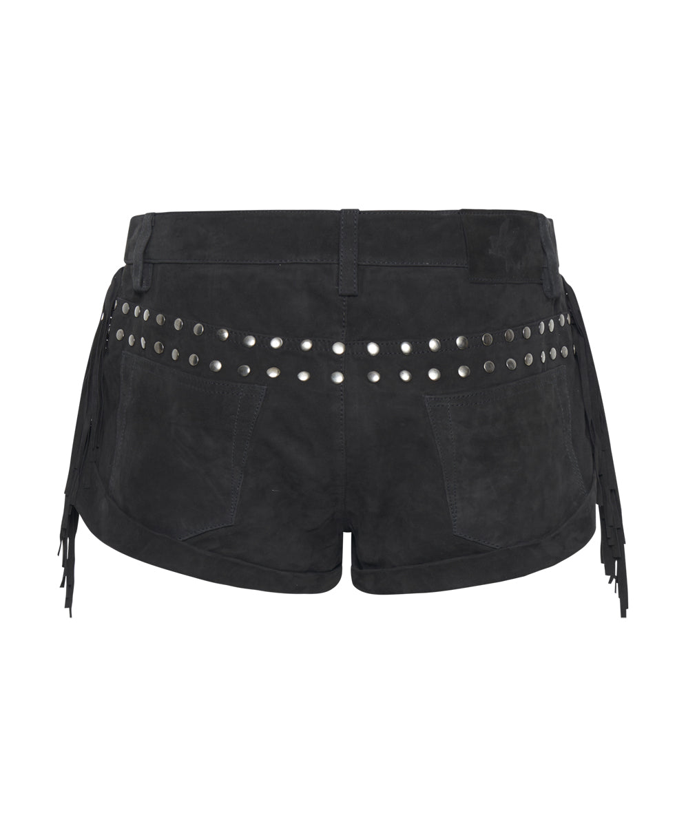 Gothic Rodeo Fringed Low Waist Bandits Suede Shorts - Gothic