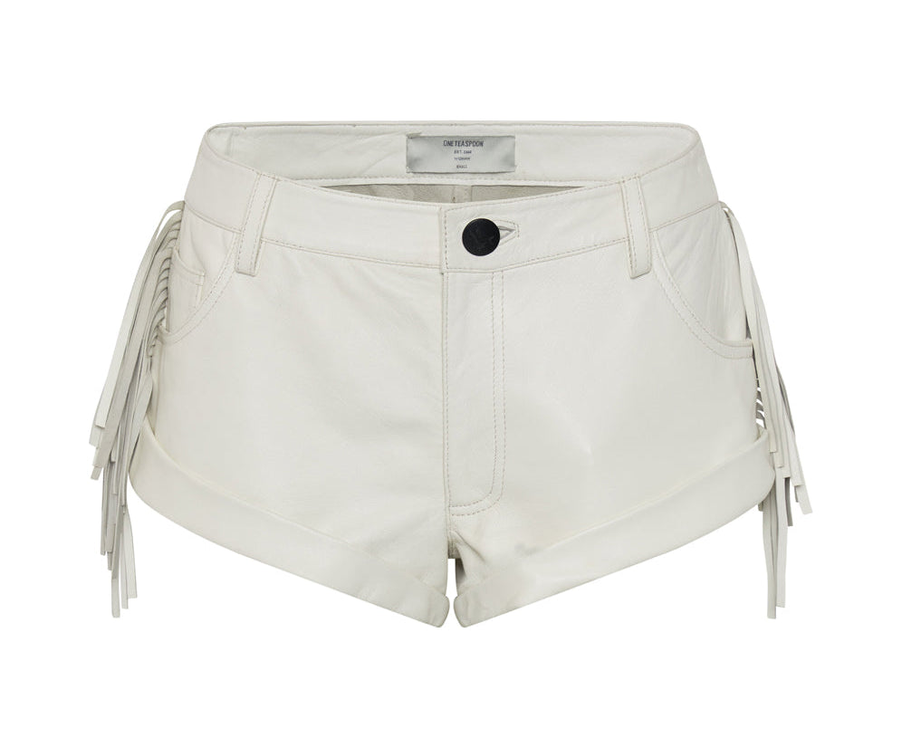 CHAOS WALKING FRINGED LEATHER BANDIT SHORTS