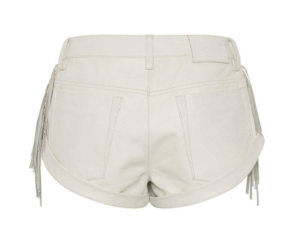 CHAOS WALKING FRINGED LEATHER BANDIT SHORTS