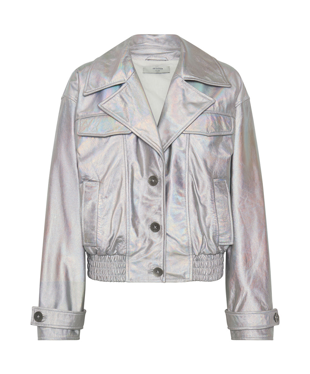 Products REVENGE METALLIC LEATHER BOMBER JACKET